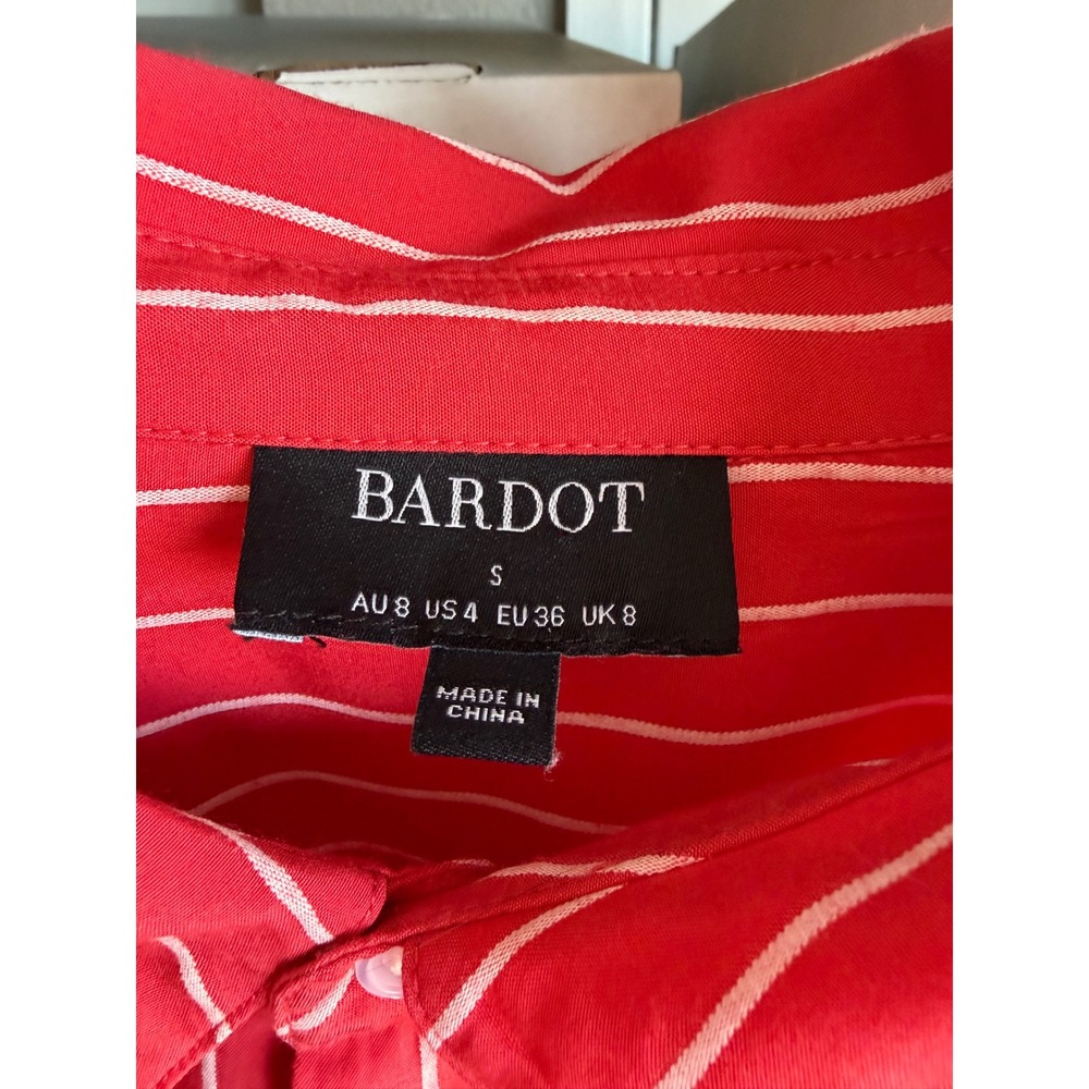 Bardot Red White Striped Front Tie Mini Shirt Dress Urban Outfitters Small - Picture 5 of 5